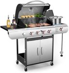 4-Burner Gas BBQ Grill with Side Burner, Porcelain-Enameled Cast Iron Grates, Baking Pan, 42,000 BTU Stainless Steel Propane Grill for Outdoor Cooking and Patio Barbecues