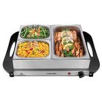 Chefman Electric Buffet Server + Warming Tray W/Adjustable Temperature & 3 Chafing Dishes, Hot Plate Perfect for Holidays, Catering, Parties, Events & Home Dinners, 14" x 14" Surface, Stainless Steel