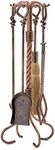 Uniflame, F-1695, 5-Piece Antique Copper Wrought Iron Fireplace Tools Set with Ring/Swirl Handles