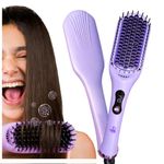 Bombae Pro Ceramic Ionic Hair Straightener Brush | Naturally Straight in Mins | 5X Less Frizz, 2X More Volume | Smart Heat Protection with 6 Temp Modes (150–250°C) | Tourmaline-Ceramic Coated Ionic Bristles | Dual bristle - Heat-Safe & Snag-Free | LED Display | Headturner