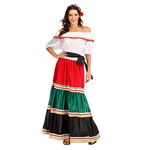 ReneeCho Women's Mexican Dress Halloween Costume Adult Traditional Senorita Blouse Dance Skirt, White, Red, Green, Black, X-Large(plus size)