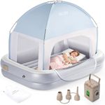OGERY Inflatable Toddler Travel Bed with Cordless Rechargeable and Detachable Air Pump and Tent, Portable Kids Air Mattress with Safety Bumpers Ideal for Home, Grandma's, Camping, Traveling, Vacation