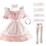 Maid Outfit Lolita Dress Japanese Anime Cosplay Sissy Dress cat Maid Clothes Halloween Cosplay for Women (Pink, M)