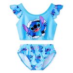 Girls Swimming Costume Kids Two Piece Ruffle Sleeve Swimsuit Swimwear for Girls 6-10 Years Blue