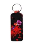 Gearider Portable Lipstick and Women Lip Balm Holder Keychain for Travel - Clip-on Sleeve with Metal Ring, Red Purple Flowers Print