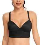 Exclare Women's Push Up Plunge Wireless Padded Sexy Deep Cup Longline Everyday Bra（36A，Black）