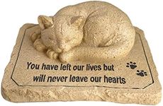 Lily's Home Pet Memorial Stone Weather Resistant Outdoor Memorial Garden Headstone with Cat Figurine (Cat Memorial Stone)