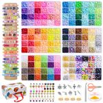 Ilootm Friendship Bracelet Kit, 16800pcs, 96 Colors Polymer Clay Beads & 24 Colors Glass Seed Beads, 400 Letters Beads，Bracelet Making Kit for DIY Jewelry Making&Friendship Bracelet Making