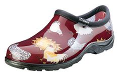 Principle Plastics Sloggers 5116CBR09 Chicken Print Collection Women's Rain and Garden Shoe, Size 9, Barn Red