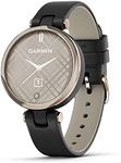 Garmin Lily, Small Stylish Fitness Smartwatch, Cream Gold Bezel with Black Case and Italian Leather Band, 1 inch (010-02384-A1)