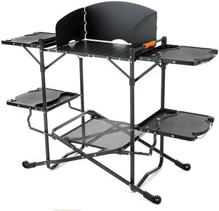 ARROWHEAD OUTDOOR 54" Wide Quick Folding Kitchen Station with Add-on Windscreen, 4 Side Tables, Aluminum Tabletop, Tool-Hanging Cord, 154 LBS Max Weight Load, for Patio BBQ and Camping