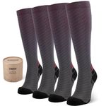 SONORAN 2 Pairs Compression Socks Women & Men 20-30 mmHg Compression Stockings Bas de Compression Femme Homme Knee High Support for Running, Travel, Athletic XXL (Gray Red)