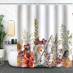 WELTRXE Shower Curtain, Bathroom Curtain with 12 Hooks, Waterproof Polyester Fabric Bathtub Curtain, Weighted Hem, Washable, Quick Dry, Mildew & Mold Resistant, Bathroom Bath Decor, 183x183cm, Floral