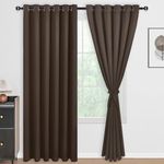 DWCN 100% Blackout Curtains 84 Inches Long for Bedroom w/Black Liner, Double Layer Thermal Insulated Room Darkening Window Curtain Panels with Tiebacks for Nursery Room Brown W70 x L84, 2 Panels