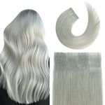 Tape in Hair Extensions #sliver gray 100% Remy Human Hair Extensions Silky Straight for Fashion Women 20 Pcs/Package(22Inch #sliver gray 60g)