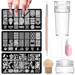 TYXHXTF Pack Of 9 French Nail Stamp Kit,Nail Art Stamping Templates Manicure Tool Kit,Nail Art Jelly Stamper With Silicone Cushion,Nail Stamp,Gel Nail Polish Set For Diy Nail Art Designs