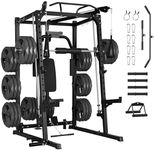 GarveeLife Smith Machine, 2000LBS Squat Rack for Home Gym, Multi-Function Power Cage Cable Crossover System Strength Training Equipment, LAT Pulldown Machines, 8 Weight Storage Pin, No Weight Plates