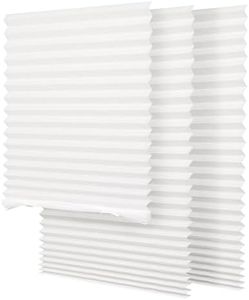 SEEYE Light Filtering Temporary Blinds Cordless Shades Fabric Pleated Fabric Shade Easy to Cut and Install, 48" W x 72" L - 3 Pack, White, with 6 Clips