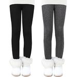 Auranso Girls Winter Warm Cotton Fleece Lined Leggings Thick Thermal Tights Pants Pack of 2, 10-11 Years Multicoloured