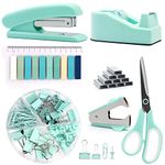 QpenguinBabies Teal Office Supplies and Desk Accessories, Stapler and Tape Dispenser Set, Teal Desk Accessory Kit,Cute Office Supply Set for Women Desk, Gift for Students, Coworkers, Office Clerks