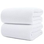 POLYTE Microfibre Quick Dry Lint Free Bath Sheet, 89 x 178 cm, Set of 2 (White, Waffle Weave)