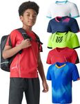 5 Pack Boys Athletic Shirts, Youth Activewear Dry Fit Tshirts for Kids, Short Sleeve Tees, Bulk Athletic Performance Clothing, Red/Blue/Navy/White/Lime Yellow, Medium