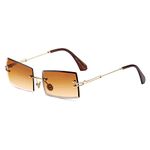 SHENN KELLY Retro Rimless Rectangle Sunglasses For Women Men Brown Ultra Lightweight Metal Frame Eyewear Cute Fashionable Design