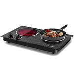 Hot Plate,Cusimax Portable Electric Hot Plate,1800W Countertop Double Burner,Infrared Glass Cooktop,Temperature Controls,Compatible For All Cookwares, Upgraded Version,Marble Black