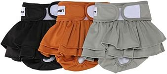 Avont 3 Pack Washable Dog Diapers Female (L/18-24), Reusable Dog Period Diapers Cover, Female Dog Diapers for Heat Cycle, Incontinence, Girl Dog Diapers Dress -Black/Brown/Grey