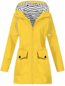 UDAUDU Womens Waterproof Rain Jacket Waterproof Long Hooded Long Sleeve Trench Coats Lined Windbreaker Travel Outdoor Hiking Jacket With Pockets Yellows L