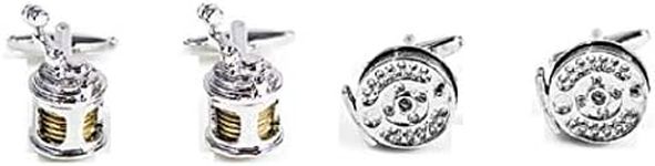 MRCUFF Fishing Reels Deep Sea & Fly 2 Two Pairs of Cufflinks in a Presentation Gift Box & Polishing Cloth