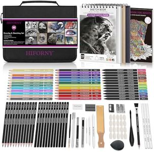 HIFORNY 100 PCS Drawing & Sketching Set, Professional Art Supplies with Graphite,Charcoal, Colored,Watercolor,Metallic Pencils,Blending Tools,Sketchbook and Coloring Book in Zipper Case (Black)