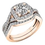 Dazzlingrock Collection Round Cubic Zirconia Cushion Halo with Split Shank Wedding Ring Set for Women (2.55 ctw, Color White, Clarity Clean) in Gold, 6, Cubic Zirconia 10K Rose Gold, Cubic Zirconia