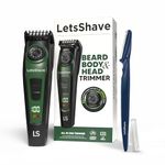 LetsShave All-in-One Beard, Body & Head Trimmer for Men | USB-C Fast Charging | 120 Min Runtime | Self-Sharpening | LED Display | Includes Pro Styler