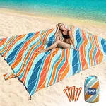 Everlasting Comfort Beach Blanket Waterproof Sandproof - Large Oversized Beach Mat for 10 People w/Stakes, Storage Bag - Beach Accessories for Family, Picnic, Concert, Travel