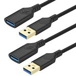 USB 3.0 Extension Cable,[2Pack] 1,5M High Speed Extension Cable USB Male to Female Extension Cord for Playstation/Xbox/Flash Drive/Card Reader/Hard Drive/Keyboard/Printer/Scanner (Black, 2Pack 5FT)