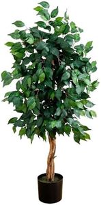 Nearly Natural 4ft Triple Trunk Ficus Silk Tree with Natural Wood Trunks and Dense Foliage, Mid-Size Faux Floor Plant for Home and Office