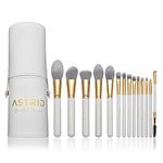 Astrid Glam White Wolf Makeup Brushes – 14-Pcs Professional Makeup Brushes Set with Face Brushes, Makeup Brush Holder – Premium Synthetic Fibre Bristles for Sensitive Skin – Vegan and Cruelty-Free