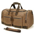 Polare 23” Waxed Canvas Cowhide Leather Waterproof Travel Duffel Bag Trim Luggage Weekender Overnight Carry on Hand Bag(Brown)