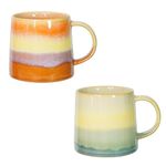 FIGHVER 16 Oz Large Ceramic Coffee Mug Set of 2, Big Handmade Pottery Tea Cup with Handle for Office and Home, Microwave and Dishwasher Safe, Unique Gift for Friends (Yellow-Brown, Yellow-Blue)