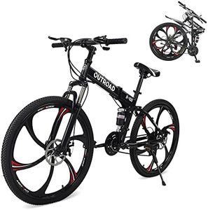 MarKnig 26 Inch Adult Folding Bikes/Mountain Bikes, 21 Speeds Mountain Bicycles with Full Suspension, Dual Disc Brake, High Carbon Steel Frame, Foldable Bike for Men/Women/Teen, LH-Black