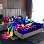 Feelyou Tie Dye Bed Sheet Set 4 Piece Queen Bedding Boho Psychedelic Sheets with 2 Pillowcases Colorful Bohemian Gypsy Fitted Sheet Ultra Soft Lightweight