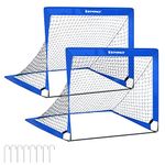 SONGMICS Set of 2 Folding Children's Football Goal, Football Gates, Quick Assembly, Garden Park Beach, Steel, Fibreglass Rod, Oxford and Polyester Fabric, Blue SZQ122Q02