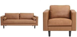 Naomi Home Genuine Leather Upholstered Sofa Set - Revel in Exquisite Leather Opulence - Unparalleled Luxury Mid-Century Leather Chair/Sofa Tan