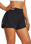 BALEAF Women's 2 in 1 Running Shorts Workout Spandex Shorts High Waisted 3" Athletic Shorts Pockets with Liner Black