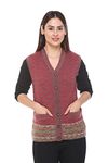 aarbee Sleeveless V-Neck Woollen Cardigan for Women (Large, Wine)