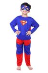 KAUSHIK ENTERPRISES Hosiery Fabric Superman Superhero Costume For Kids Halloween Dress Fancydress Birthday Gift | Cosplay Bodysuit for Boys and Girls, 7-8 Years