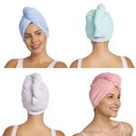 Turbie Twist Microfiber Hair Towel Wrap [4 Pack] – The Original Microfiber Hair Wrap As Seen On TV! Pink, Blue, Purple and Aqua Hair Turban Towel Wraps – Plopping Towel for Long and Curly Hair Women