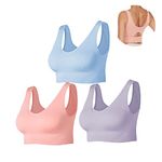 SEGRILA Women’s Sports Bra Ribbed Seamless Medium Support Workout Yoga Bras with Removable Pads,Pink+Purple+Blue,XL