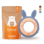 Infatot® Teething Toys for Baby - Rabbit Animal Baby Teethers 0-6 Months & 6M+ Teething Ring Toys for Baby - Baby Essentials for Newborn, Christmas Teether, Wooden Teethers for Babies - Blue Rabbit